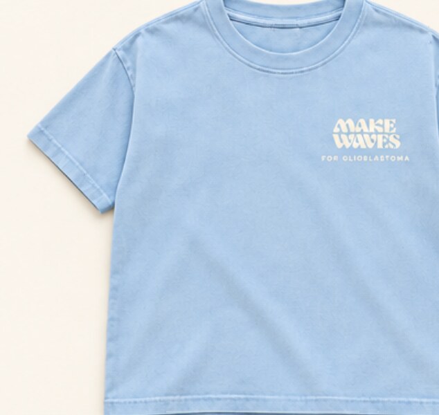 Chambray T-shirt front with small ivory Make Waves logo