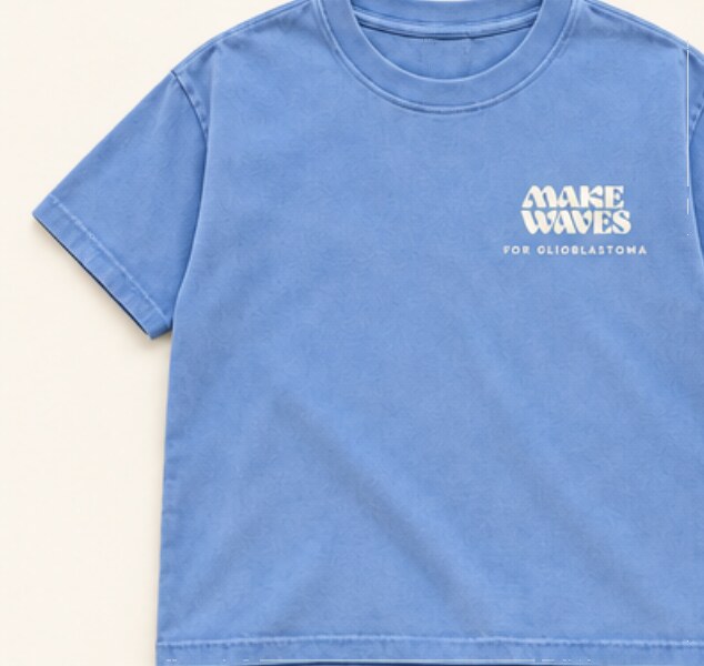 Flo Blue T-shirt front with small ivory Make Waves logo